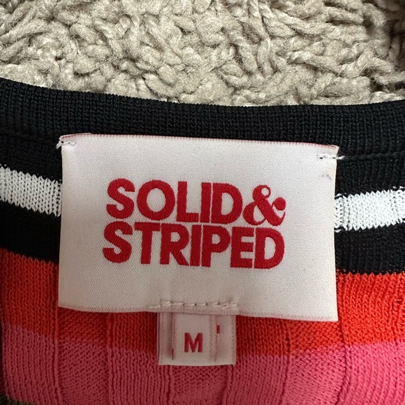 SOLID & STRIPED Red Pink Green Striped Ribbed Midi Dress - Picture 12 of 15